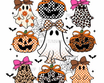 Halloween Coquette Bow Png, Halloween Coquette Png, Ghost Pumpkin Png, Spooky Season Png, Cute Ghost, Halloween Checkered Png