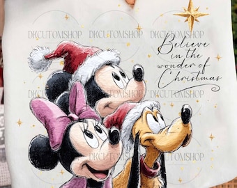 Retro muis met zeer vrolijke kerst, Believe In The Wonderful Of Christmas png, kerstmuis png, ontwerp cartoon kerstsublimatie