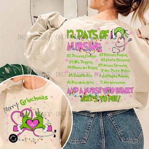 ピンクのナースクリスマスPNG、プレッピーグリーンデザイン、トレンディなホリデームービーPNG、面白いクリスマスグリーンミーンガイPNG、コケットナースクリスマスPNG