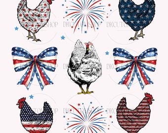 Chicken Coquette Bow Png, America Chicken Png, Western 4th of July, 4th Of July Png, American Girly Png, Chicken USA Png, Independence Day