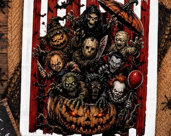 Halloween Horror Characters Png, Horror Halloween Png, Horror Killers Png, Striped Halloween Png, Retro Halloween Png, Scary Movies Png