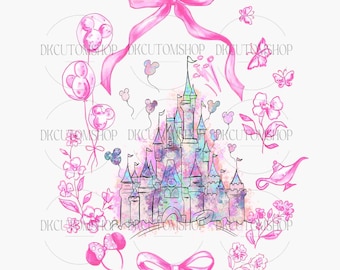Princess Happily Ever After Png, Watercolor Princesses Png, Retro Colorful Castle Png, Mouse Ear Castle Png, Sublimation Design Png