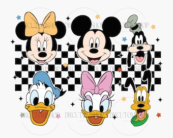 Mickey and Friends SVG Bundle: Checkered Circle Character Faces