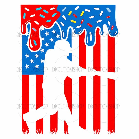 Baseball Drip Bat Boys Ice Cream Png, Baseball Drip Bat Png, Boys Dripping Ice Cream Png, American Flag Png, 4th Of July Png, Daddy Gift Png