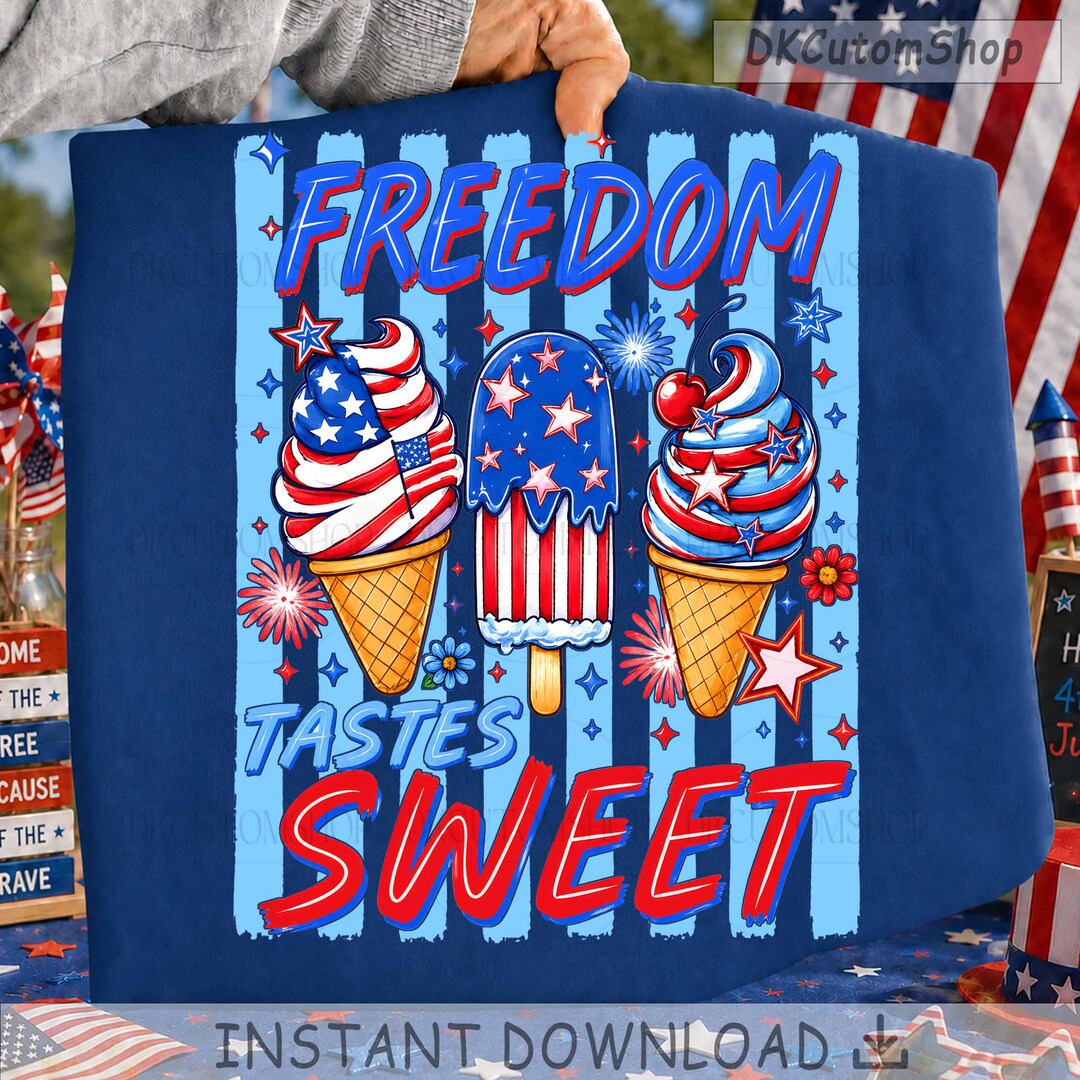 Freedom Tastes Sweet Png, 4th of July Ice Cream Striped Png, Patriotic ...