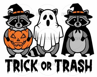 Trick Or Trash PNG, Funny Halloween Png, Halloween Png, Creepy Cute Raccoon Png, Raccoon Png, Pumpkin Png, Halloween Shirt Png
