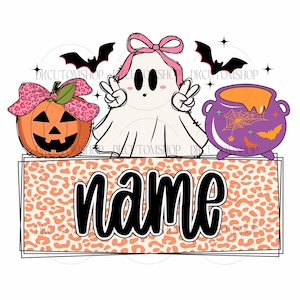Aangepaste Halloween-kindernaam png, Halloween-spookpompoen png, Spookachtig Halloween-kindershirt png, Halloween-pompoenfrankstrik png
