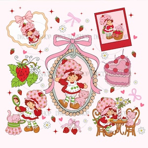 Strawberry and Friends Characters, Berry Sweet Girl Cartoon Kids PNG, Castle Ribbon, Best Friends Forever, Holiday 2025 Vibes