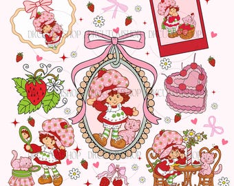 Strawberry and Friends Characters, Berry Sweet Girl Cartoon Kids PNG, Castle Ribbon, Best Friends Forever, Holiday 2025 Vibes