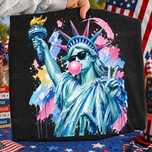 Preppy penseldrag Frihetsgudinnan som blåser bubbla png, Amerika 4 juli png-design, Girly png, USA Amerika png, digital nedladdning