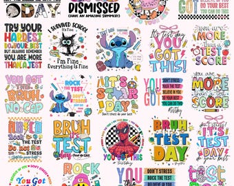 Pakiet 20+ Dni Testów w formacie PNG, Sublimacja Dnia Testów, Testy Stanowe w formacie PNG, Rock the Test w formacie PNG, Zespół Nauczycielski w formacie PNG, Cytat z Testu, Ostatni Dzień Szkoły