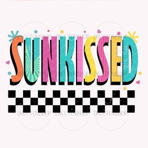 Checkered Neon Sunkissed Png, Vacation Png, Bright Summer Design, Beach PNG, Summer Png, Vacation Png, Colorful Summertime Png