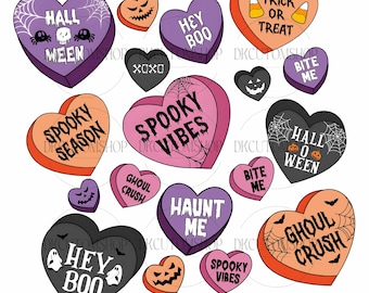 Candy Hearts Halloween Png, Retro Halloween Png, Halloween Png, Halloween Sublimation Design, Spooky Vibes Png, Girly Halloween Png