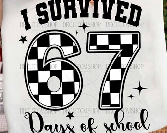 Six Seven Meme Schule PNG, ich habe 67 Tage Schule PNG überlebt, Zurück in der Schule Humor PNG, lustiger Schüler Lehrer Design, karierter Png