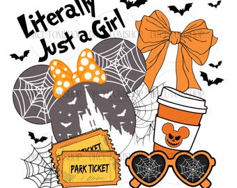 Literally Just A Girl Halloween Png, Mouse Head Bow Coffee Png, Pumpkin Fall Png, Halloween Coquette Png, Halloween Girly Png
