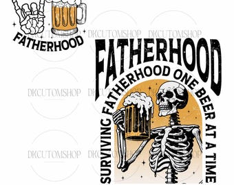 Paternidad: Sobreviviendo una cerveza a la vez (Página 1), Paternidad (Página 2), Papá Esqueleto (Página 3), Papá Divertido (Página 4), Diseño Sarcástico (Página 5), Descarga Digital