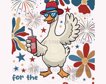 Red White And Goose Png, Funny 4th of July Floral Png, Patriotic Fourth of July Png, Retro America Png, Cute American Goose Png, Trendy png