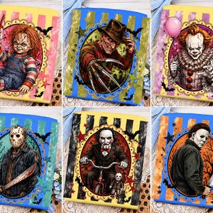 Halloween Horror Bundle PNG, Horror Halloween Personages, Spooky Season Shirt Png, Scary Movie PNG, Retro Stripe Sublimation Design