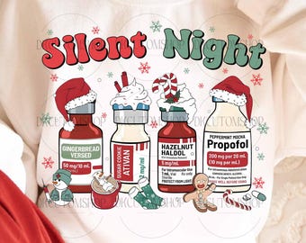 Silent Night Christmas PNG, Nurse Holiday Png, Medical Christmas Sublimation Design, ICU Nurse Christmas PNG, Festive Healthcare Png