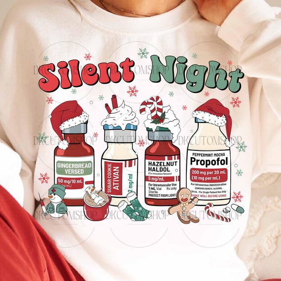 Silent Night Christmas PNG, Nurse Holiday Png, Medical Christmas Sublimation Design, ICU Nurse Christmas PNG, Festive Healthcare Png