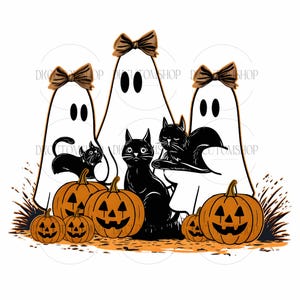 Ghost Cat Png, Black Cat Pumpkin Png, Black Cat PNG, Sublimation Designs, Fall Cat Mama Shirt Design, Halloween Cat Png, Spooky Season Png
