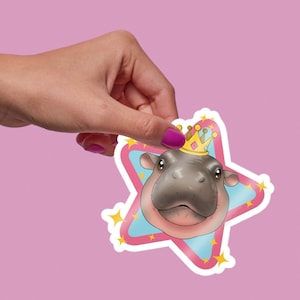 Adesivo ispirato alla regina Moo Deng / Adesivo ippopotamo bambino / Ippopotamo dei cartoni animati / Adesivo in vinile adesivo di alta qualità
