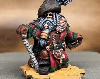 Dwarven pirate captain. Scibor monstrous miniature. 33mm heroic fantasy scale. painted with acrylics. Handmade 25 mm round base.