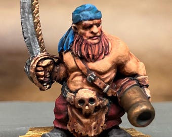 Dwarven pirate gunner. Scibor monstrous miniature. 33mm heroic fantasy scale. painted with acrylics. Handmade 25 mm round base.