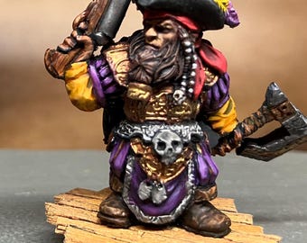 Dwarven pirate with pistol and axe. Scibor monstrous miniature. 33mm heroic fantasy scale. painted with acrylics. Handmade 25 mm round base.