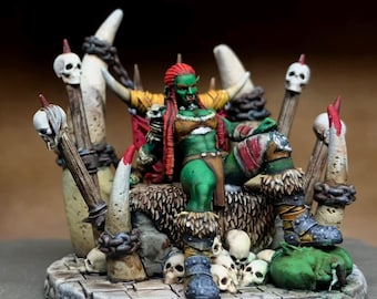 Dorcia, Orc Queen on Throne, Dynamic Prints, 32 mm DnD. 3D Print.
