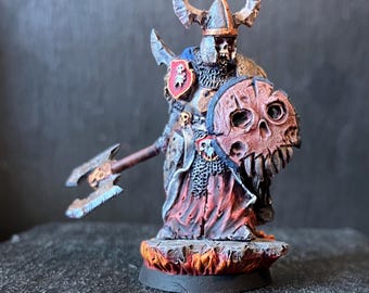 Sciborminiatures Undead Warrior Leader with double axe.  33mm heroic fantasy. Painted with acrylics.