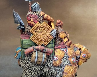 Dwarven female warrior queen on Combat Bear. Scibor monstrous miniature. 33mm heroic fantasy scale. Acrylics. 50*50 mm original base.