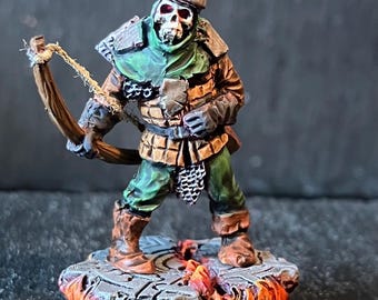 Sciborminiatures Undead Bowman with brown jerkin.  33mm heroic fantasy. Added bowstring. Painted with acrylics.