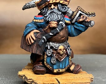 Dwarven pirate treasurer. Scibor monstrous miniature. 33mm heroic fantasy scale. painted with acrylics. Handmade 25 mm round base.