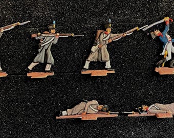 French infantry 1815 in greatcoats, attacking. 30 mm flat. Unknown artist. Painted on one side, acrylic.