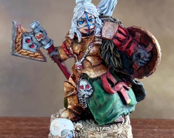 Female Dwarve Graldreda. Scibor monstrous miniature. 33mm heroic fantasy scale. Painted with acrylics. 20mm square base.