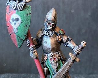 Sciborminiatures Undead Warrior with skeleton banner.  33mm heroic fantasy. Painted with acrylics.