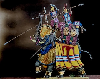 Sassanid war elephant. Drawing by Gagelmann, engraving by Rieger. Fine acrylic painting on one side. 30 mm flat pewter figure.