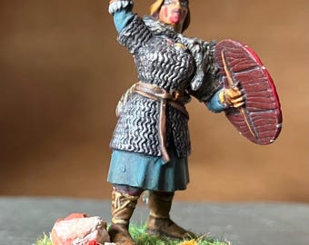 Gudrun. Shieldmaiden. 28m tin figure. Stringhold Terrain. With Base.