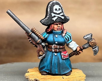 Dwarven female pirate. Scibor monstrous miniature. 33mm heroic fantasy scale. painted with acrylics. Handmade 25 mm round base.