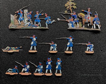 Prussian Landwehr 1815 in defensive action. Badge of East Prussia/Rhine Provinces. 30 mm flat figures, unknown manufacturer. Painted on one side, acrylic.