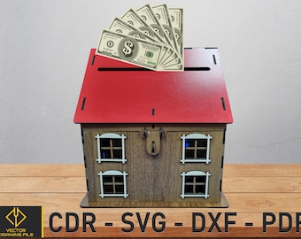Laser Cut Wooden Money Box, Gift Storage SVG Pattern (Digital Download)