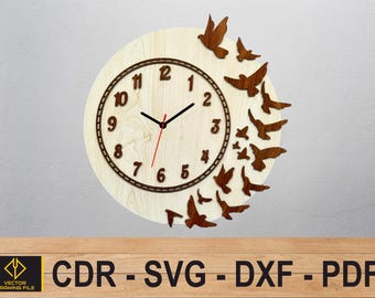 Wooden Bird Cutout Wall Clock, Decorative Silent Clock