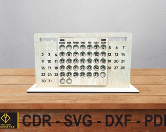 Laser Cut Perpetual Calendar, Wood Timeless Calendar (SVG)
