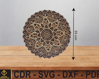 Home Decoration Mandala Painting, Multilayer Round Mandala Wall Art Laser Cut SVG File, Mandala 8 layers Laser cut files Dxf, Cdr, Pdf, Svg