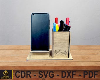 Desktop Phone Stand and Pen Holder, Decorative Organizer