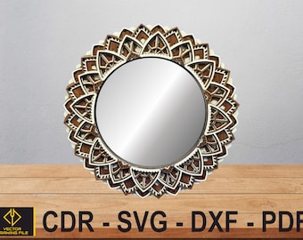 Mandala Wood Cut Mirror Frame, Multilayer Home Decor