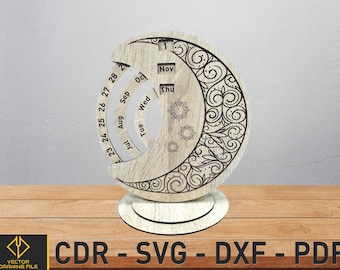 Laser Cut Perpetual Calendar SVG, Wood Calendar Vector Files