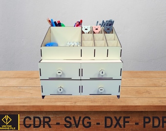 Laser Cut Wood Desk Organizer SVG Files, Desktop Vector Files