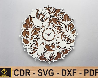 Floral Wooden Cut Wall Clock, Decorative Home Decor